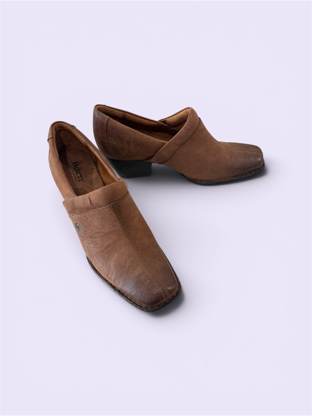 VINTAGE Y2K UNISEX BORN Leather Clogs Heels Size 9/40.5